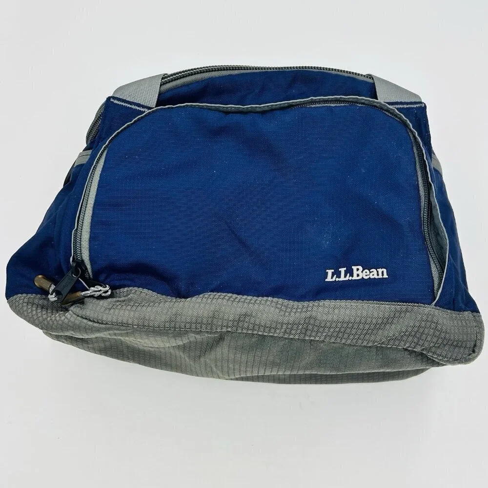 LL Bean Small Gym Travel Double Handle Bag with Built-in Cooler Blue Softshell